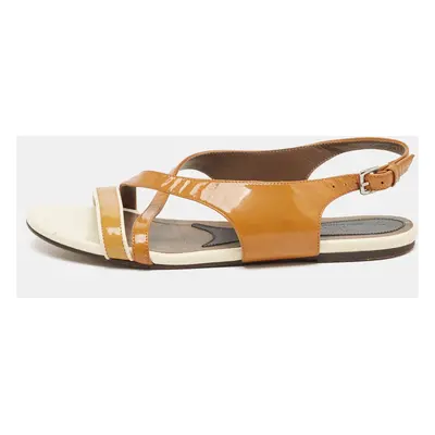 Marni Brown/Cream Patent Leather Slingback Flat Sandals Size