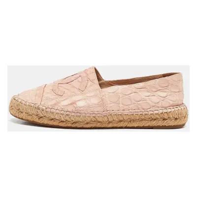 Chanel Pink Crocodile Leather CC Espadrille Flats Size