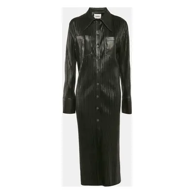 Nanushka Black Faux Leather Fitted Midi Shirt Dress