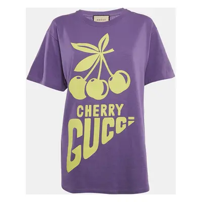 Gucci Purple Cherry Print Jersey Crew Neck T-Shirt