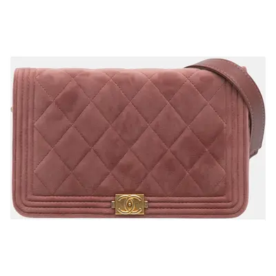 Chanel Pink Velvet Boy Wallet On Chain