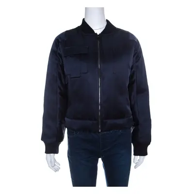 Diane Von Furstenberg Navy Blue Satin Alexander Bomber Jacket