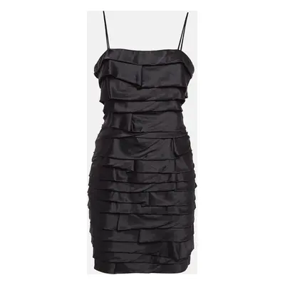 Versace Jeans Couture Black Satin Ruffled Mini Dress