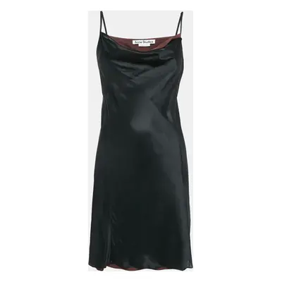 Acne Studios Black Satin Silk Cowl Neck Mini Slip Dress