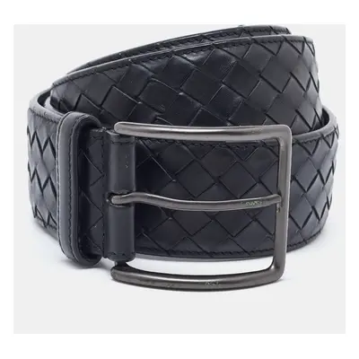 Bottega Veneta Black Intrecciato Leather Buckle Belt