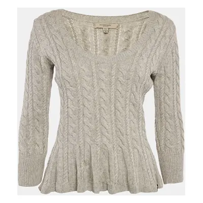 Burberry London Grey Cable Knit Round Neck Sweater