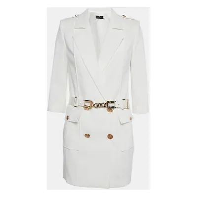 Elisabetta Franchi White Crepe Double Breasted Blazer