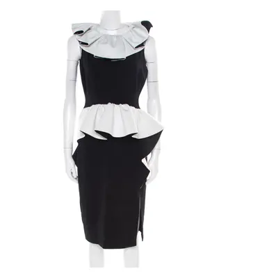 Moschino Monochrome Crepe Ruffled Trim Sleeveless Midi Dress