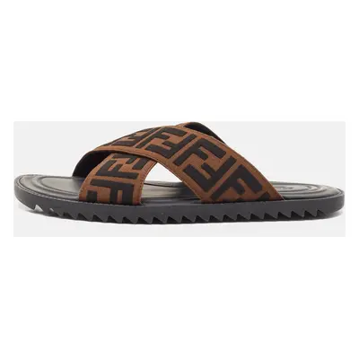 Fendi Brown/Black Zucca Canvas Crisscross Slide Sandals Size