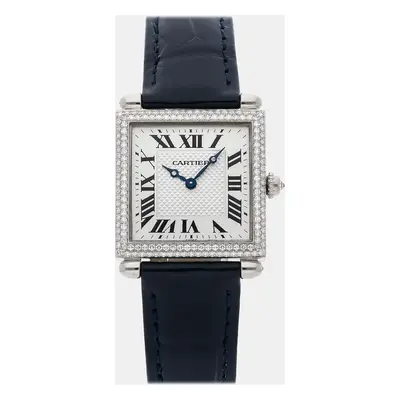 Cartier Silver 18k White Gold Tank Obus Quartz Women's Wristwatch mm