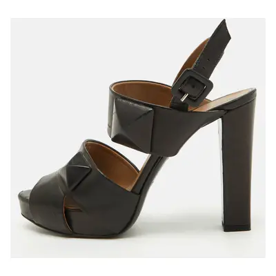 Hermes Black Leather Platform Ankle Strap Sandals Size