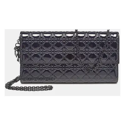 Dior Navy Blue Micro Cannage Patent Leather Lady Dior Chain Clutch