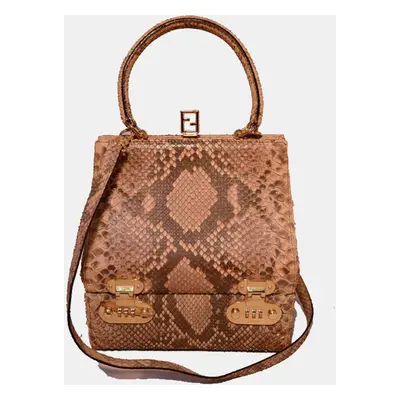 Fendi Natural Python Snakeskin Two-Way Kelly Bolide Handbag