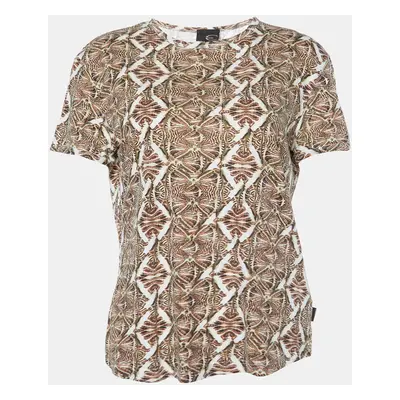 Just Cavalli Brown Printed Cotton & Modal Fitted T-Shirt