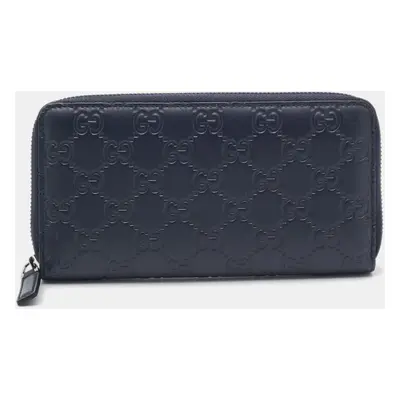 Gucci Navy Blue Guccissima Leather Zip Around Organizer Wallet