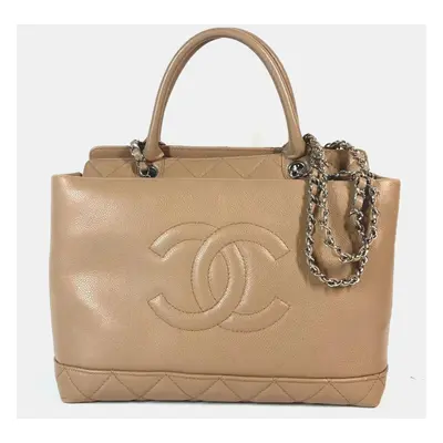 Chanel Caviar Skin Beige CC Coco Mark Tote Bag