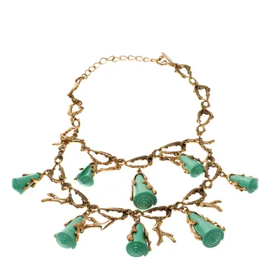 Oscar de la Renta Turquoise Resin Shell & Gold Tone Coral Two-tier Necklace