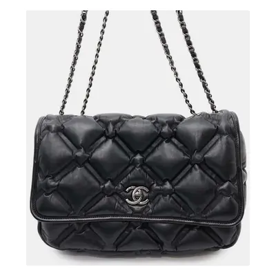 Chanel Black Lambskin Bubble Leather Chain Shoulder Bag