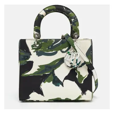 Dior Green Floral Graffiti Fabric Lady Dior Tote