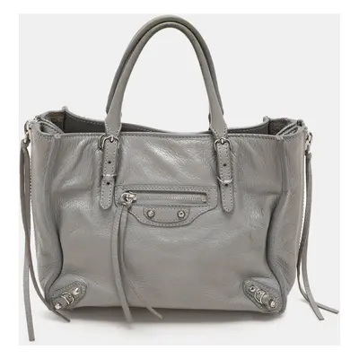 Balenciaga Grey Leather Mini Papier A4 Zip Around Bag