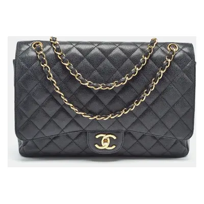 Chanel Black Quilted Caviar Leather Maxi Classic Double Flap Bag