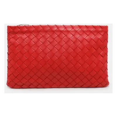 Bottega Veneta Red Intrecciato Leather Zip Pouch