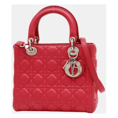 Christian Dior Red Lambskin Dior Lady Cannage Medium Bag