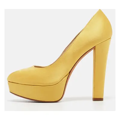 Alexander McQueen Yellow Satin Peep Toe Platform Pumps Size