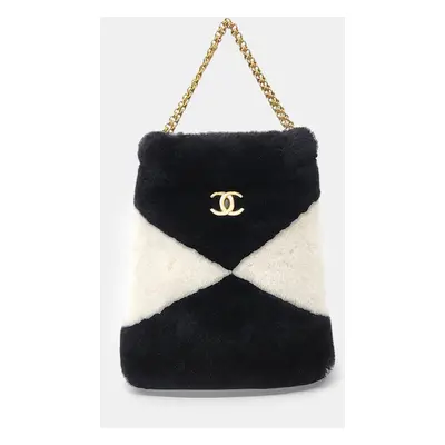 Chanel Black White Fur chain shoulder bag