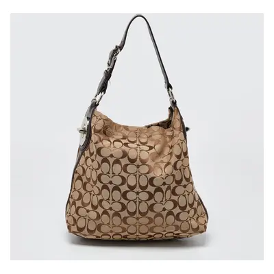 Coach Beige/Brown Signature Canvas and Leather Hobo