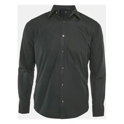 Boss By Hugo Boss Black Two Ply Cotton Collar Embellished Shirt