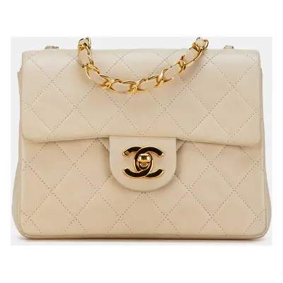 Chanel Cream Lambskin Mini Square Classic Single Flap Bag