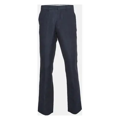 Burberry Navy Blue Linen Blend Classic Trousers