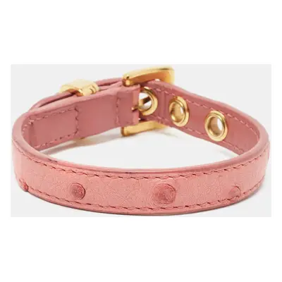 Miu Miu Pink Leather Gold Tone Strap Wrap Bracelet