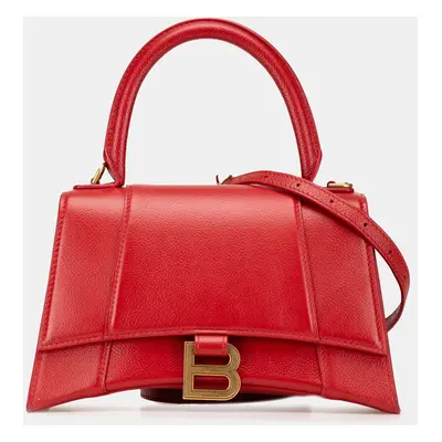 Balenciaga Red Small Leather Hourglass Top Handle Bag