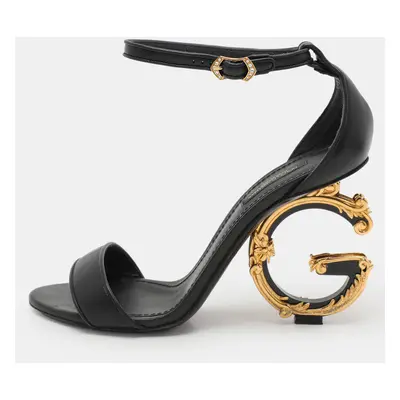 Dolce & Gabbana Black Leather Keira Ankle Strap Sandals Size