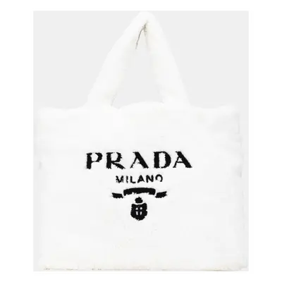 Prada White Spugna Terry Cloth Logo Tote