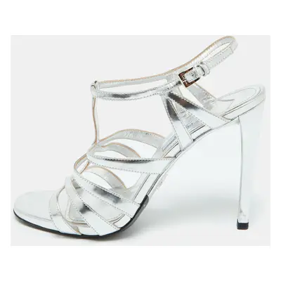 Prada Silver Leather Ankle Strap Sandals Size