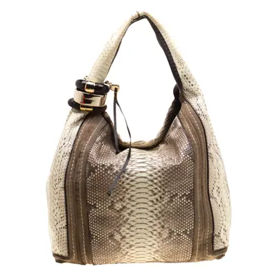 Jimmy Choo Light Yellow/Beige Python and Suede Saba Hobo