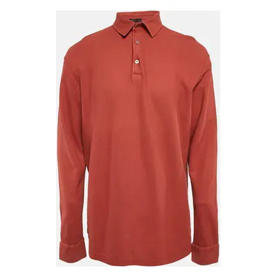 Loro Piana Rust Orange Cotton Pique Full Sleeve Polo T-Shirt