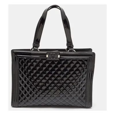 Chanel Black Quilted Patent Leather Boy Shopper Tote