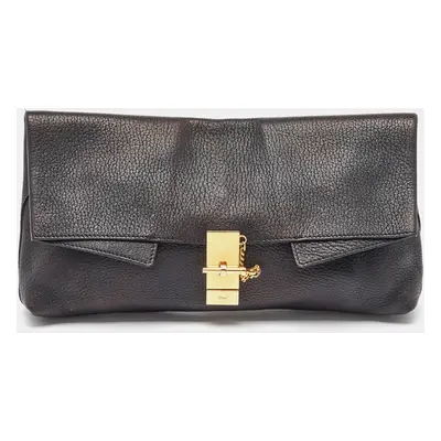 Chloe Black Grained Leather Drew Fold Over Clutch