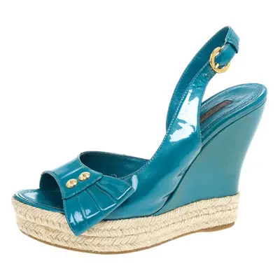 Louis Vuitton Blue Patent Espadrilles Slingback Wedges Size