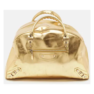 Balenciaga Gold Leather Bowling Bag