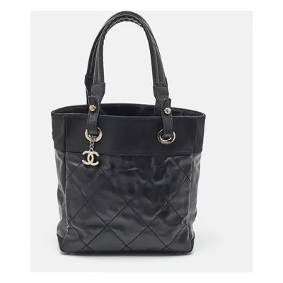 Chanel Black Quilted Coated Canvas and Fabric Paris-Biarritz Bag