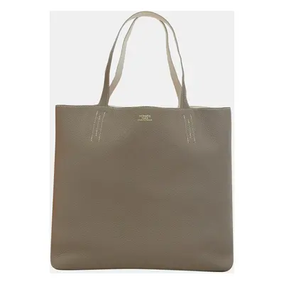 Hermes Grey Leather Double Sens Reversible Tote Bag