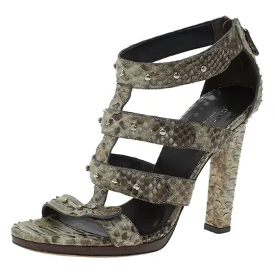 Gucci Two Tone Studded Python Sigourney Cage Sandals Size