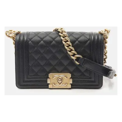 Chanel Black Leather Small Chevron Boy Shoulder Bag