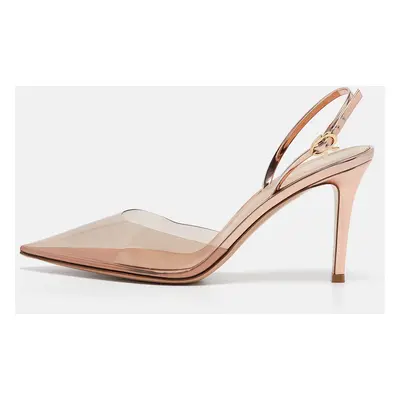 Gianvito Rossi Rose Gold PVC and Leather Ribbon Slingback Pumps Size 38.5