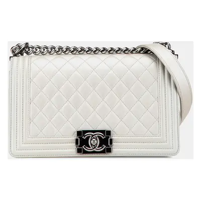 Chanel Grey Medium Metallic Caviar Boy Flap